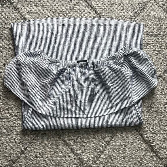J. Crew Blue and White Cotton Off the Shoulder Ruffles Short Mini Dress- Size S - Picture 8 of 8